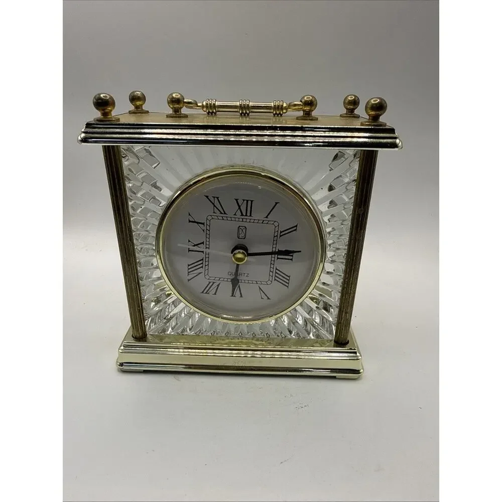 Brass Crystal Quartz Clock Paul Sebastian PS Mantel Shelf Desk Vintage Working *